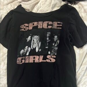 Off the shoulder Spice Girls Black Graphic T-Shirt